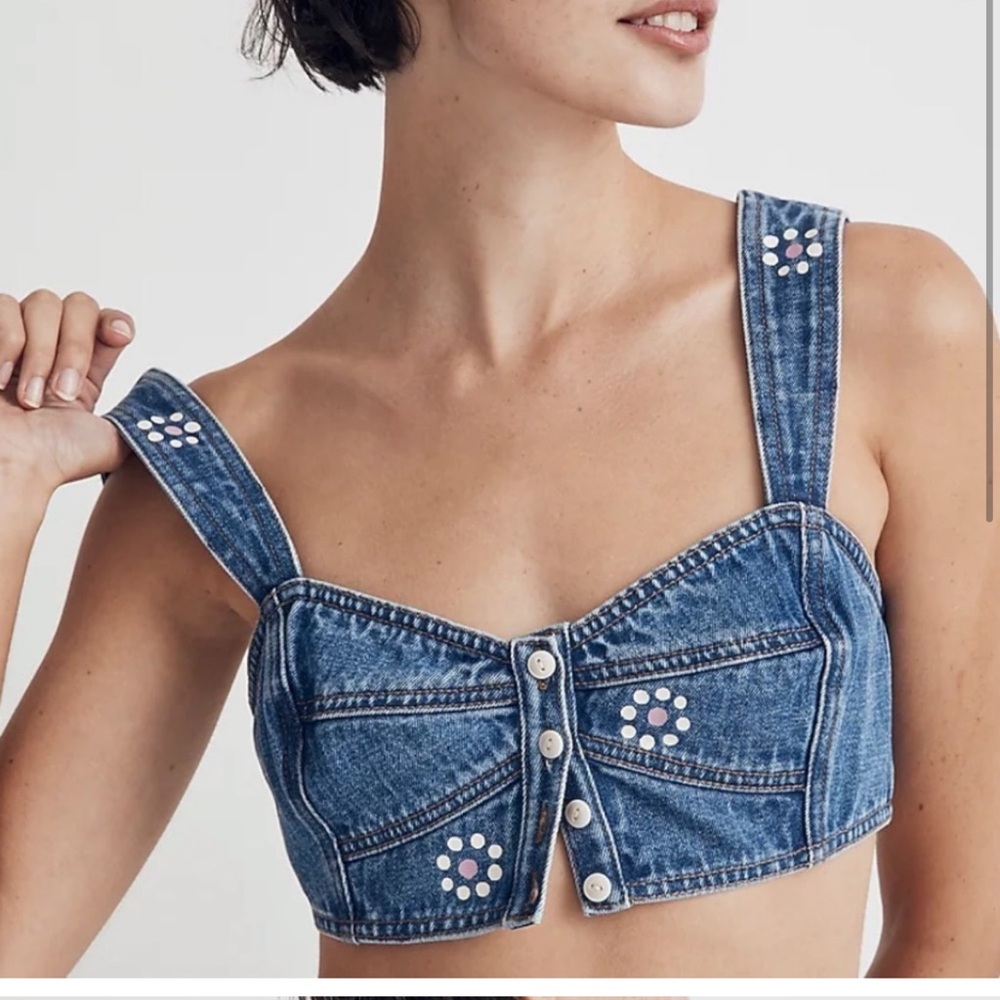 Madewell Denim Crop top / bralette size 4 NWT new / stamped floral / sweetheart